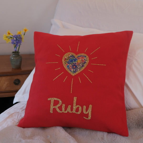 Liberty Sunburst Heart personalised cushion