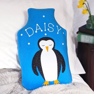 Penguin personalised hot water bottle cover
