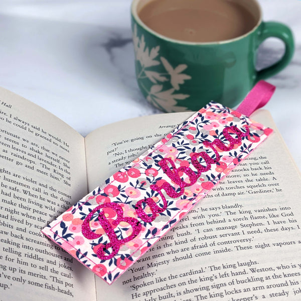Pink Liberty fabric personalised bookmark
