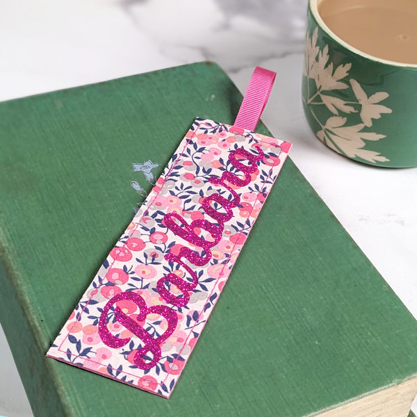Pink Liberty fabric personalised bookmark