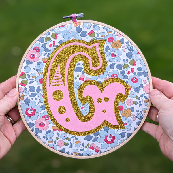 Liberty Floral Fabric Initial Hoop For New Baby