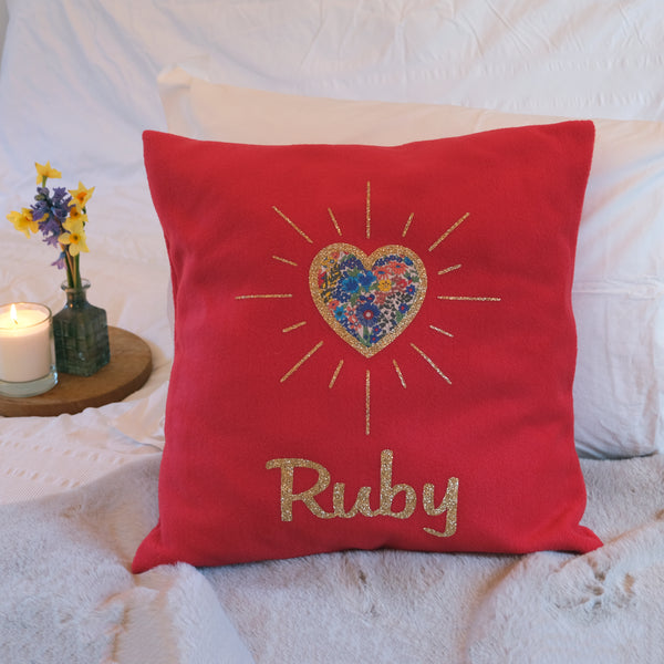 Liberty Sunburst Heart personalised cushion