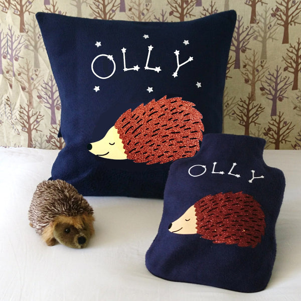 Hedgehog personalised cushion with glow in the dark stars