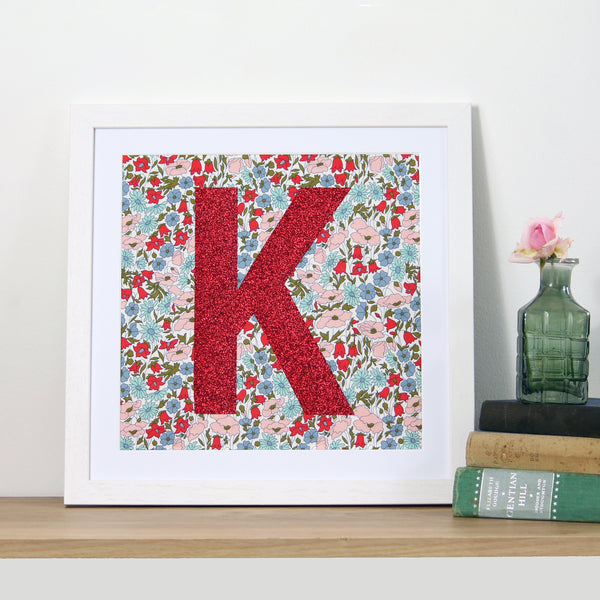 Liberty fabric floral monogram nursery print