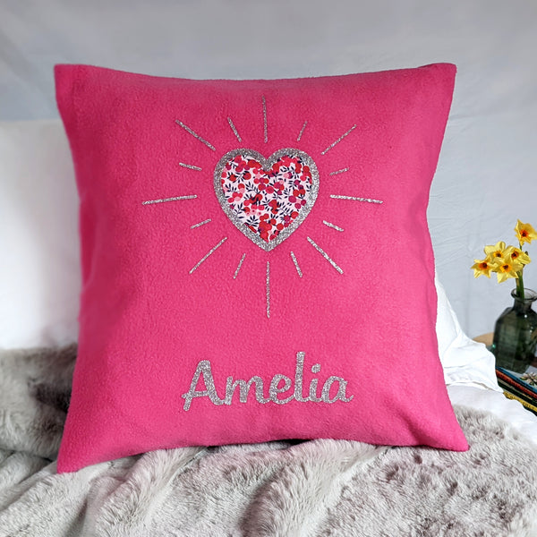 Liberty Sunburst Heart personalised cushion