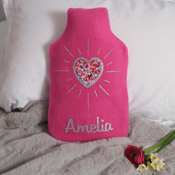 Liberty Sunburst Heart personalised hot water bottle cover
