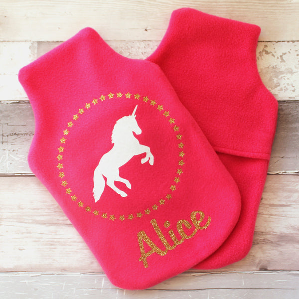 Personalised Sparkly Unicorn Hot Water Bottle Cover