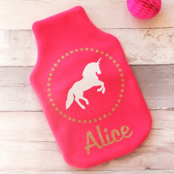 Personalised Sparkly Unicorn Hot Water Bottle Cover