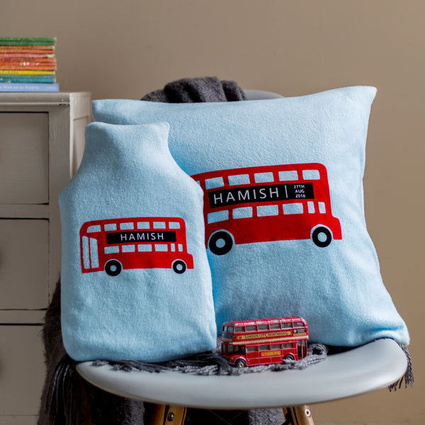 London Bus Personalised Hot Water Bottle Cover