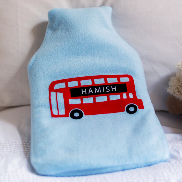 London Bus Personalised Hot Water Bottle Cover