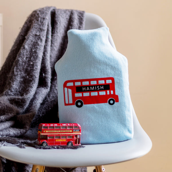 London Bus Personalised Hot Water Bottle Cover