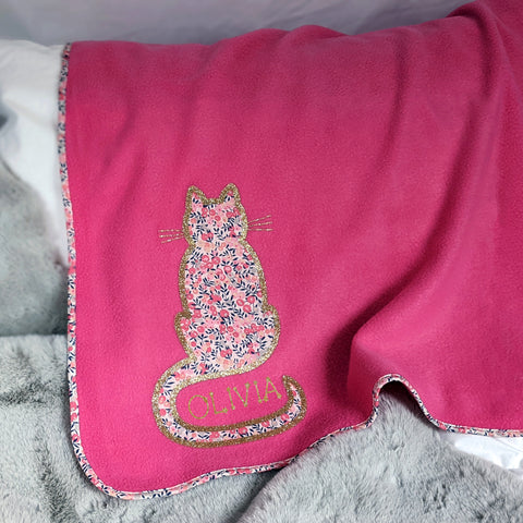 Pink Liberty Cat Personalised New Baby Blanket Gift