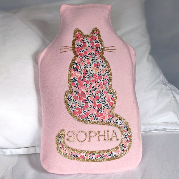 Liberty personalised cat hot water bottle cover