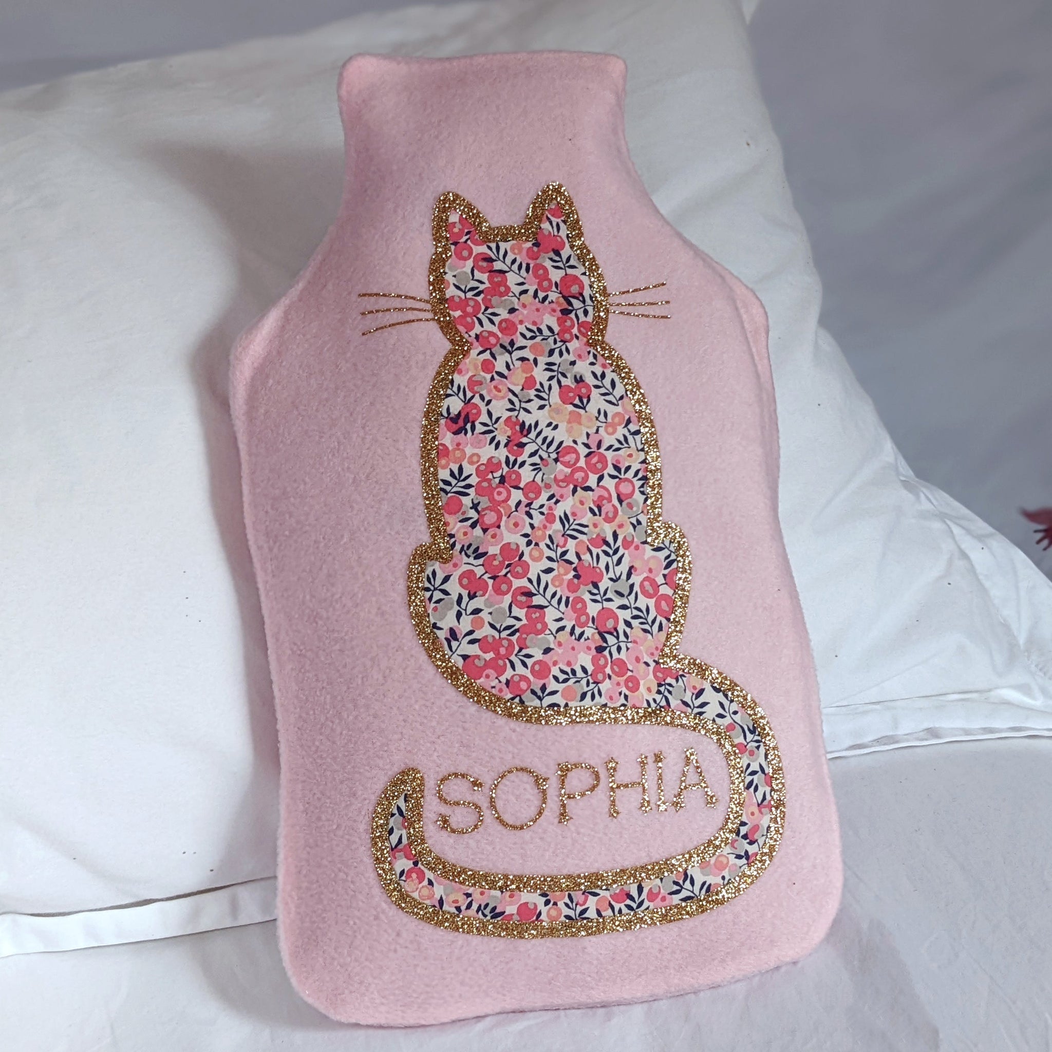 Liberty personalised cat hot water bottle cover