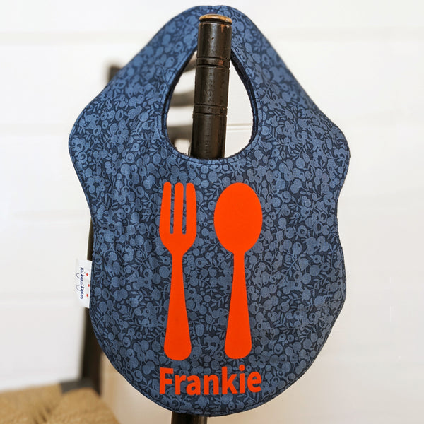Cutlery personalised Liberty fabric bib