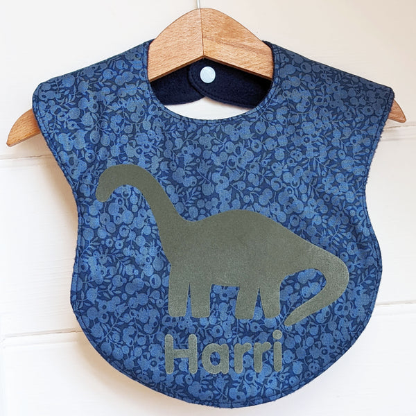Dinosaur personalised Liberty fabric bib
