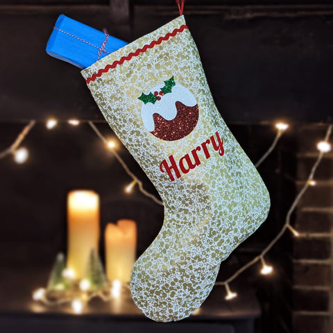 Liberty Gold Fabric Christmas Pudding Stocking