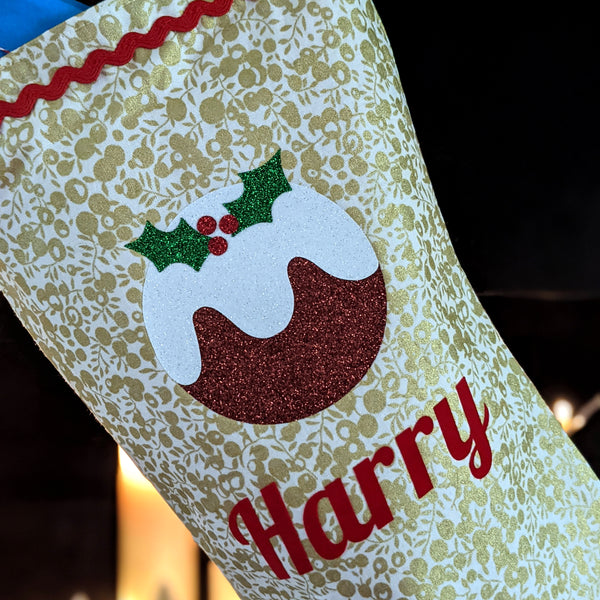 Liberty Gold Fabric Christmas Pudding Stocking