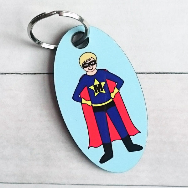 Superhero Personalised key ring or bag tag