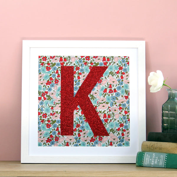 Liberty fabric floral monogram nursery print