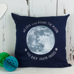Personalised glitter moon cushion