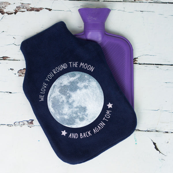 Moon glitter hot water bottle cover