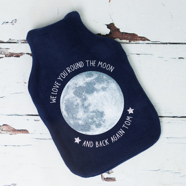 Moon glitter hot water bottle cover