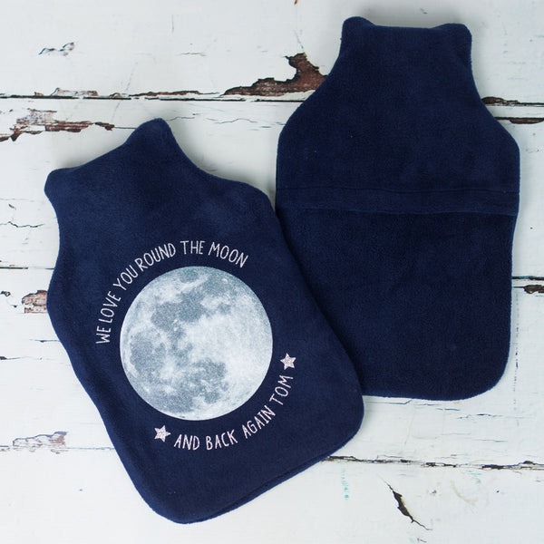 Moon glitter hot water bottle cover