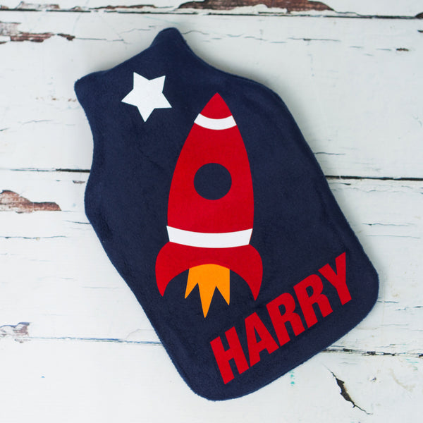 Space rocket hot water bottle cover