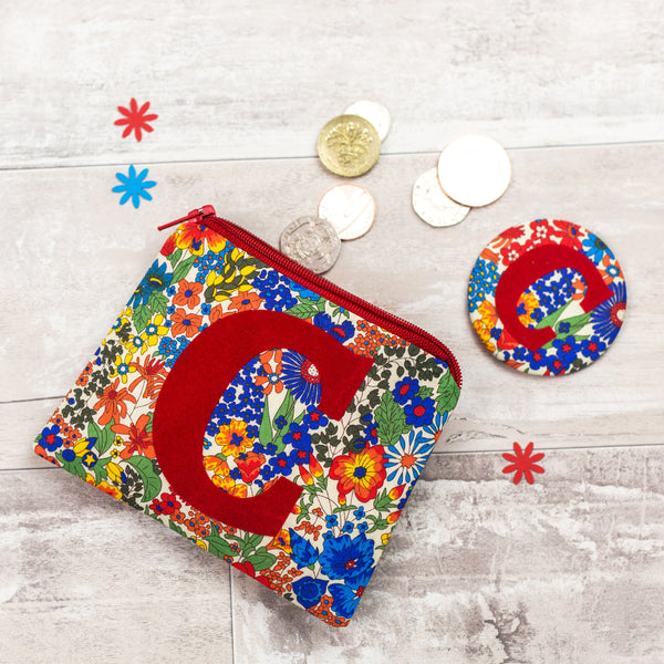 Liberty print coin purse and mirror set gift for girl