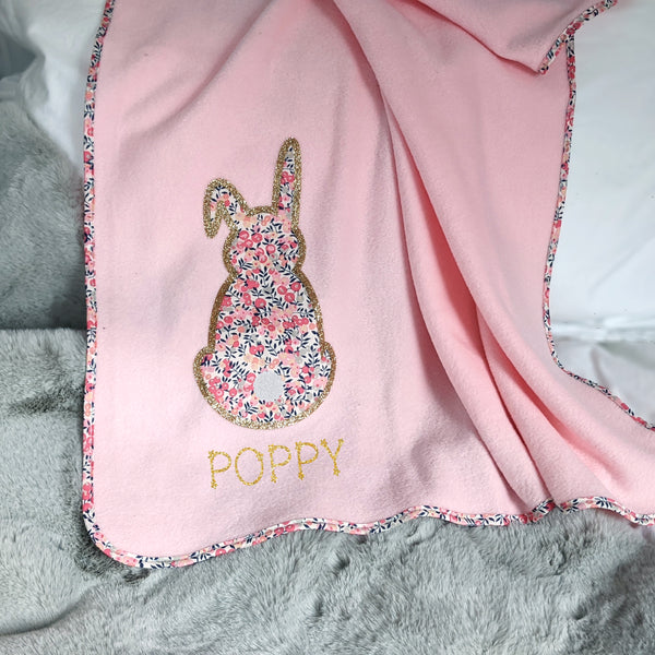 Pink Liberty Cat Personalised New Baby Blanket Gift