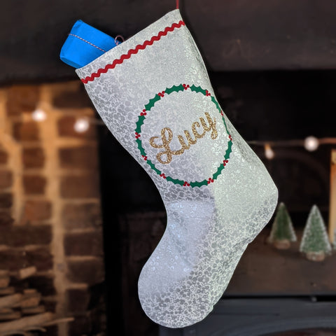 Liberty Silver Fabric Personalised Christmas Stocking