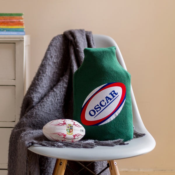 Rugby personalised hot water bottle cover
